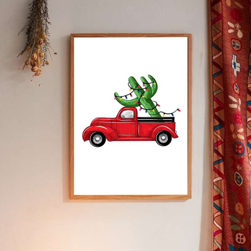 

Christmas Car Print Wall Painting Without Frame, White