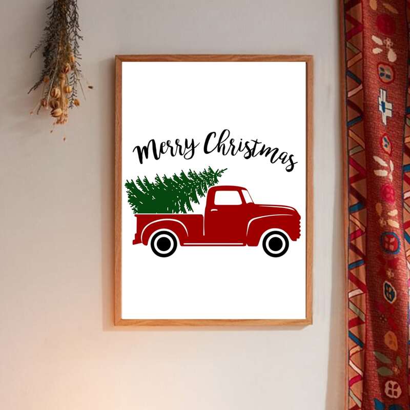 

Christmas Car Print Wall Painting Without Frame, White