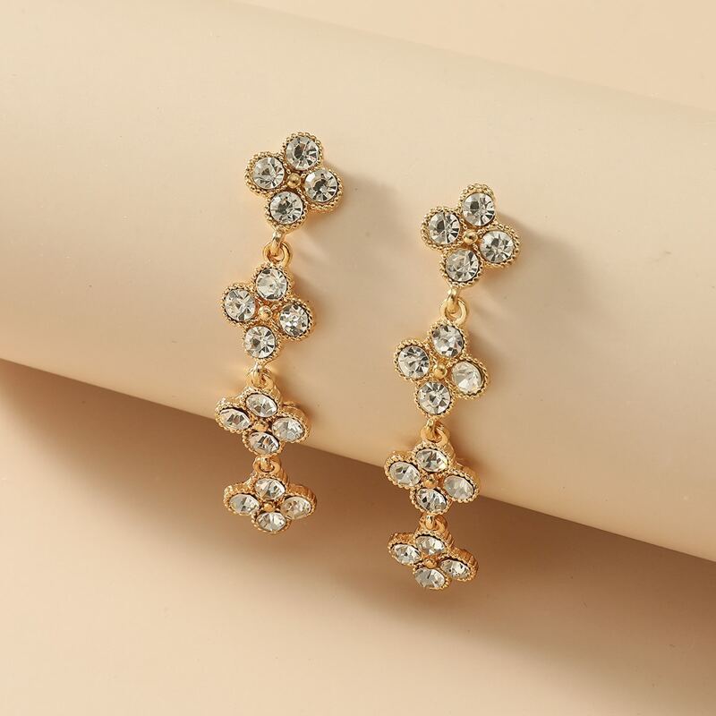 

Rhinestone Flower Drop Earrings, White
