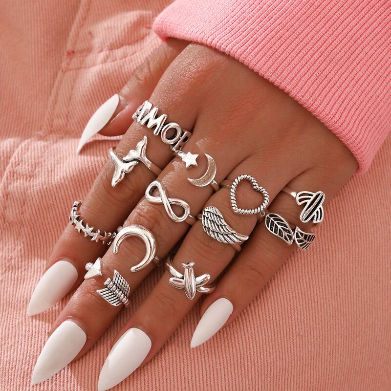 

12pcs Minimalist Ring, Antique silver