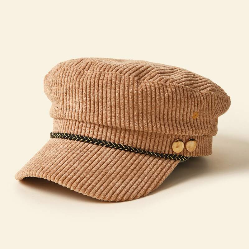 

Ribbed Baker Boy Hat, Brown