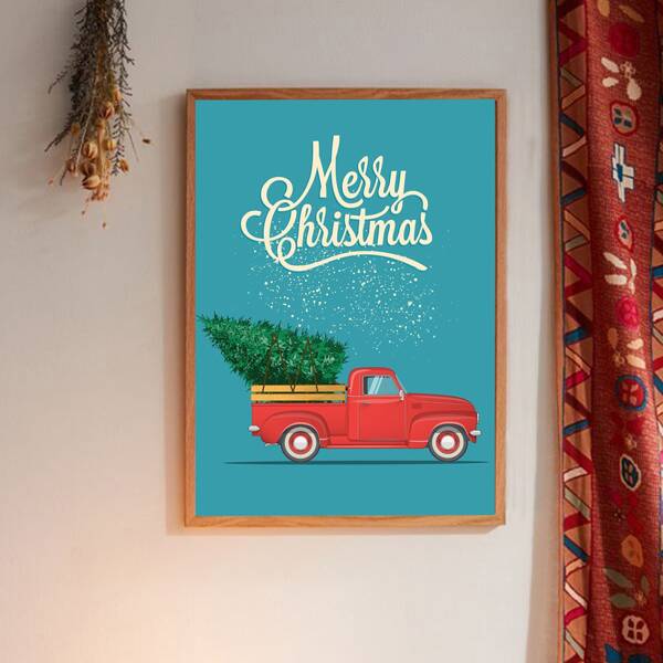 

Christmas Car Print Wall Painting Without Frame, Blue