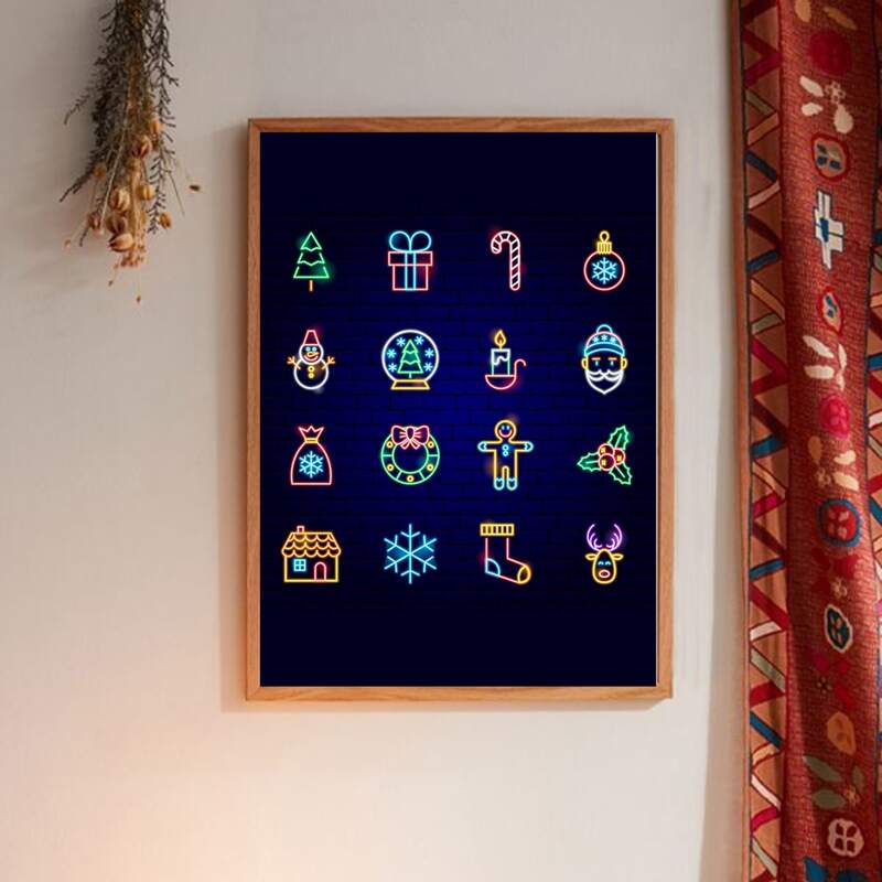 

Christmas Pattern Wall Painting Without Frame, Multicolor