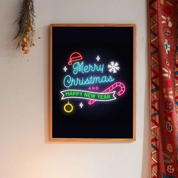 

Christmas Slogan Graphic Wall Painting Without Frame, Black