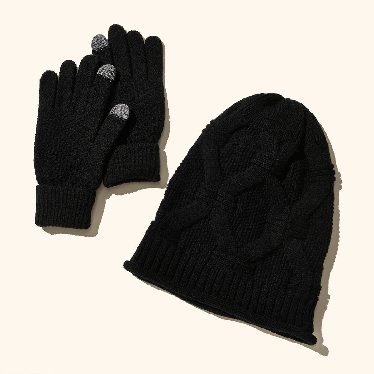 

1pc Knit Hat & 1pair Gloves, Black