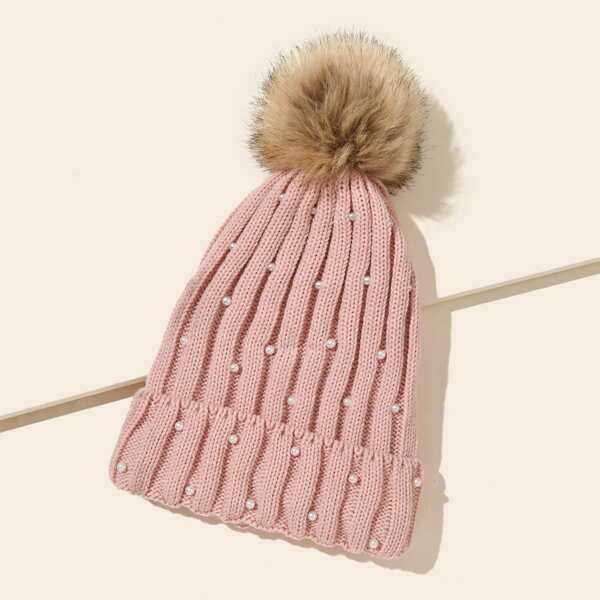 

Faux Pearl Decor Beanie, Baby pink