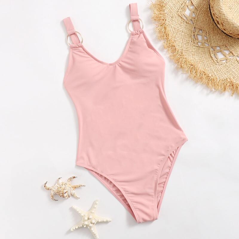 

Ring Decor One Piece Swimsuit, Baby pink