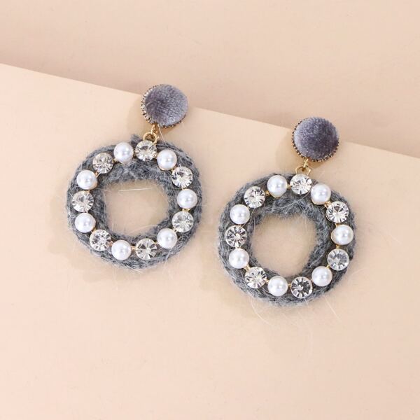 

Faux Pearl & Rhinestone Decor Drop Earrings, Grey