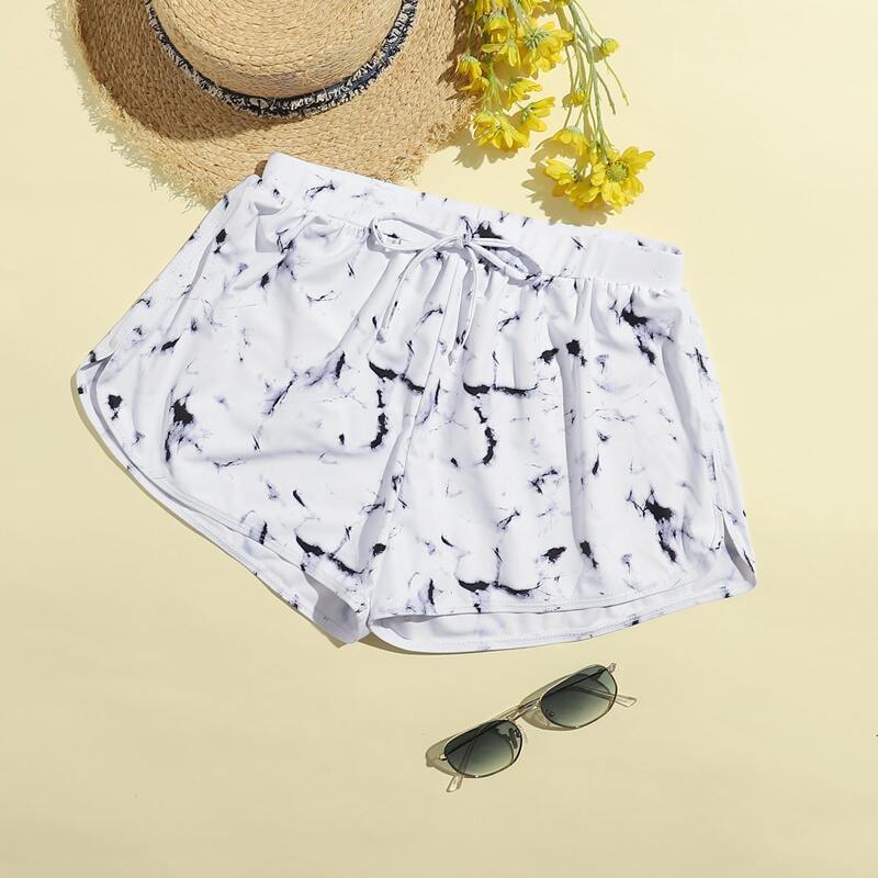 

Marble Pattern Bikini Shorts, White