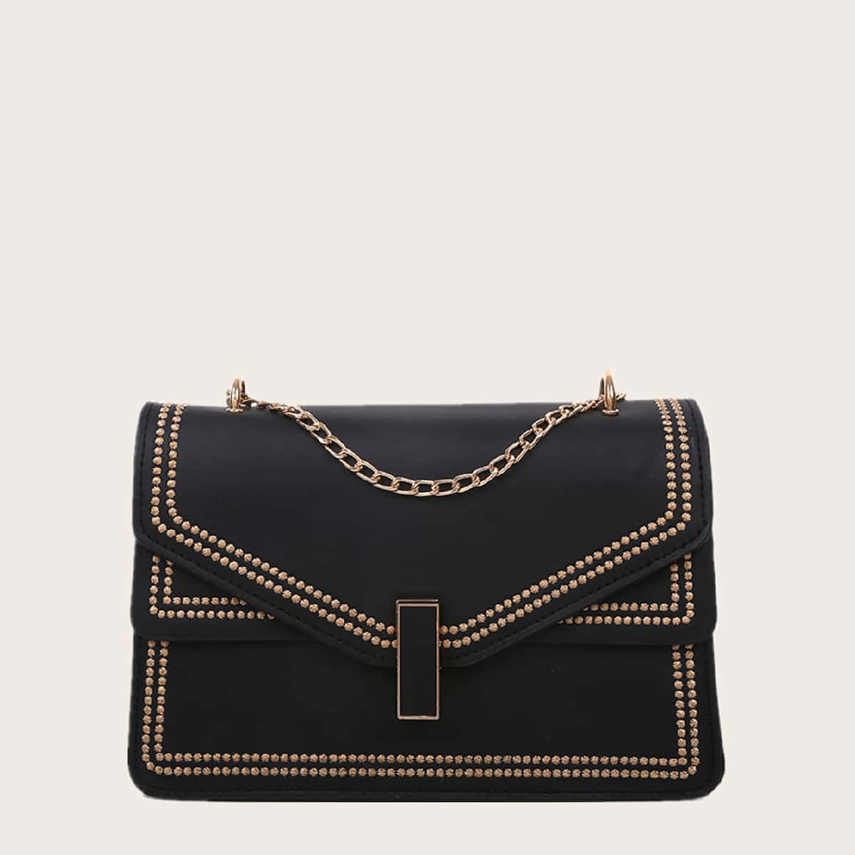 

Studded Decor Shoulder Bag, Black