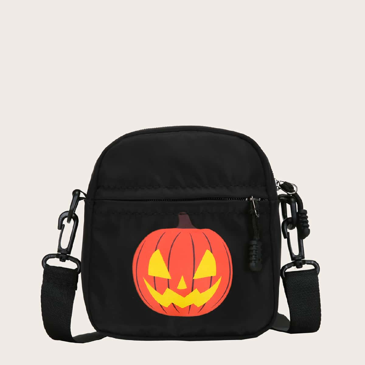 

Pumpkin Graphic Zip Front Crossbody Bag, Black