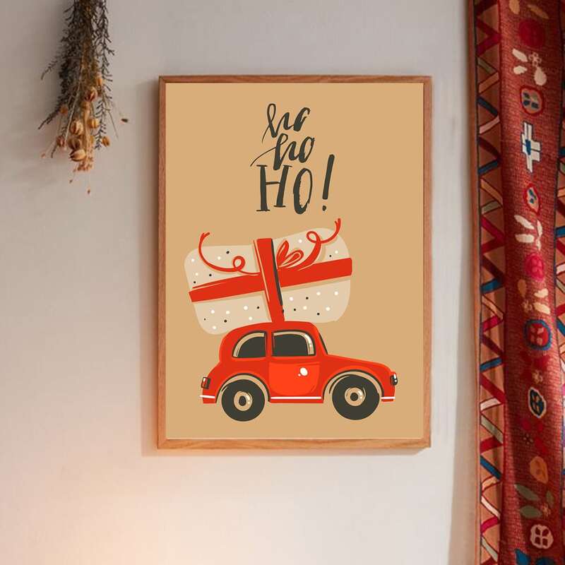 

Christmas Car Print Wall Painting Without Frame, Multicolor