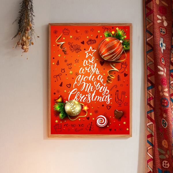 

Christmas Slogan Graphic Wall Painting Without Frame, Red