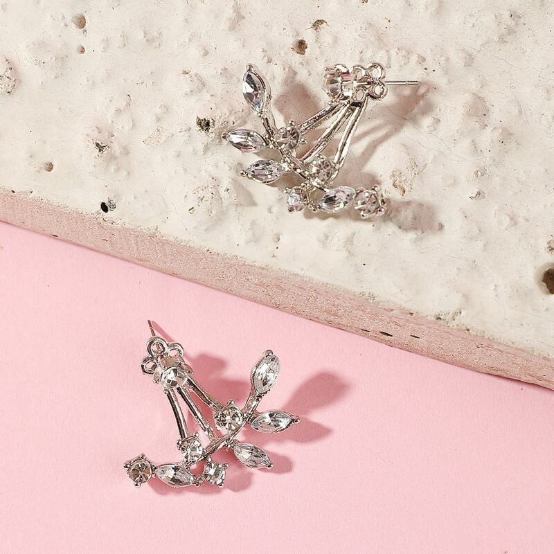 

1pair Rhinestone Leaf Earring Jacket, Silver