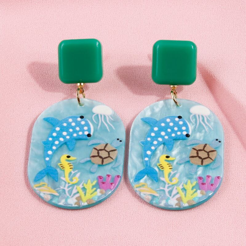 

Fish Design Geometric Charm Drop Earrings, Multicolor