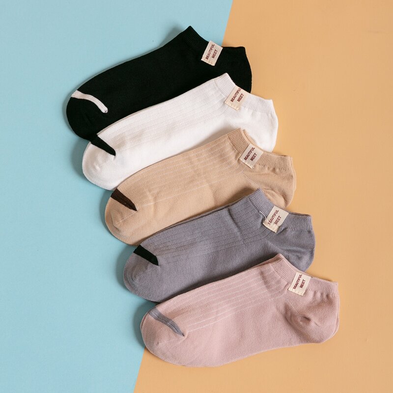 

5pairs Label Decor Ankle Socks, Multicolor
