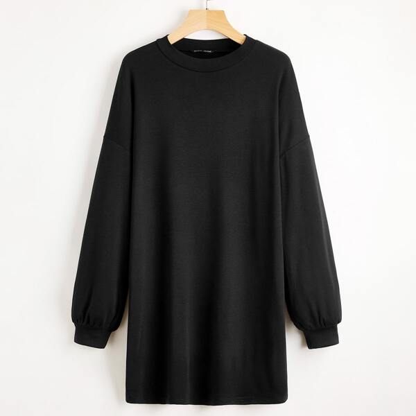 

Drop Shoulder Solid Dress, Black