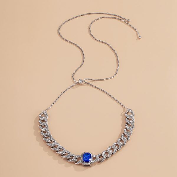 

Rhinestone Decor Necklace, Silver