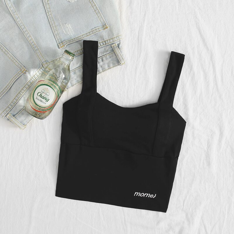

Letter Embroidery Longline Bralette, Black