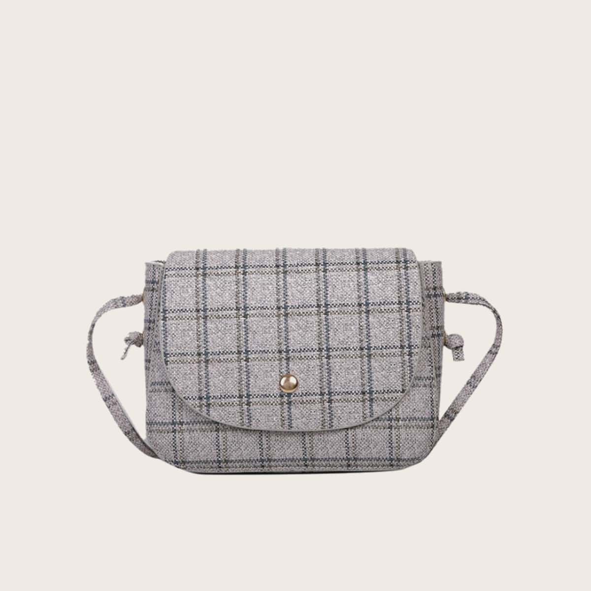 

Plaid Flap Crossbody Bag, Grey