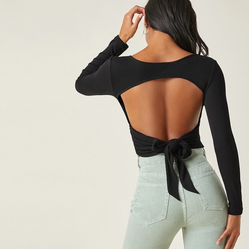 

Tie Back Crop Tee, Black