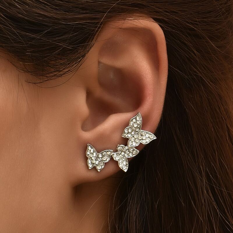 

Rhinestone Decor Butterfly Earrings, Silver