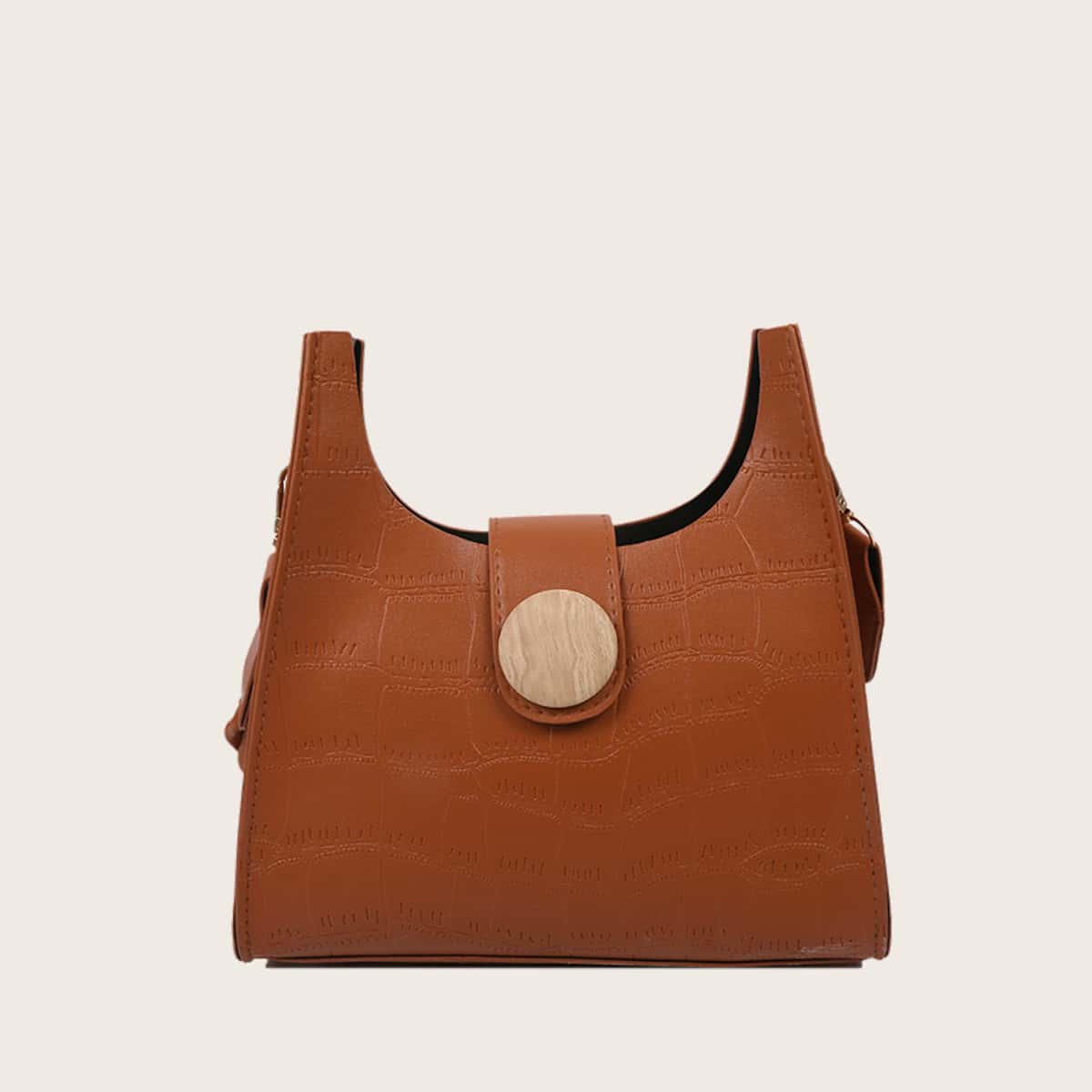 

Croc Embossed Button Shoulder Bag, Rust brown