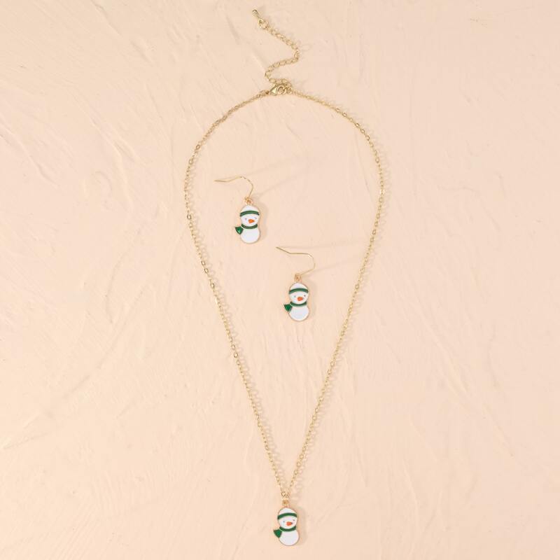 

1pair Christmas Cartoon Earrings & 1pc Necklace, Multicolor