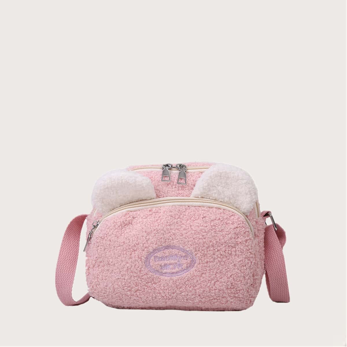 

Colorblock Fluffy Crossbody Bag, Baby pink