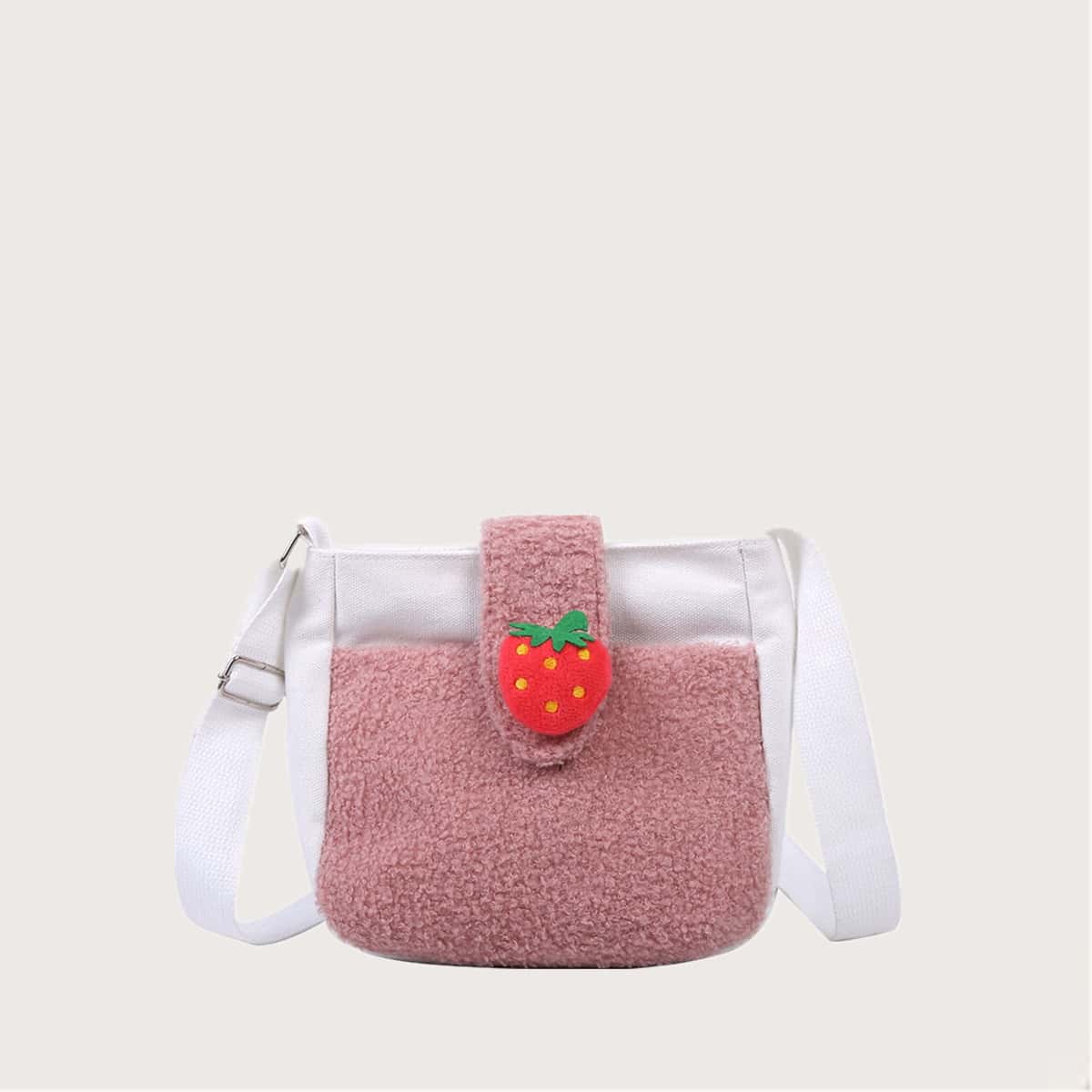 

Colorblock Strawberry Fluffy Crossbody Bag, Multicolor
