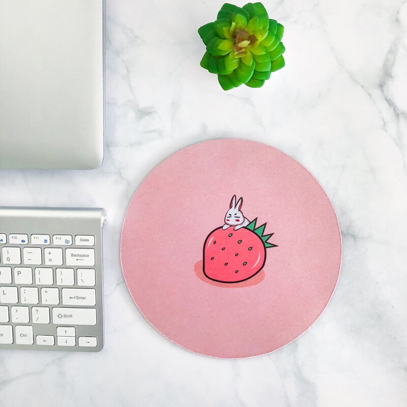 

Rabbit & Strawberry Round Mouse Pad, Pink