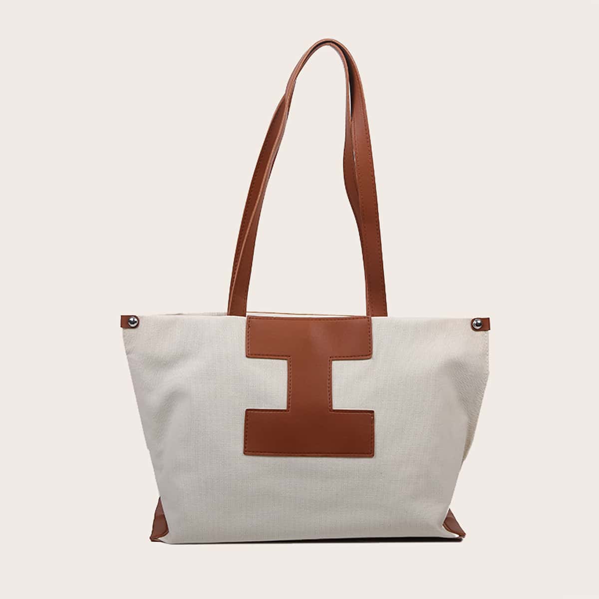 

Colorblock Canvas Tote Bag, Brown
