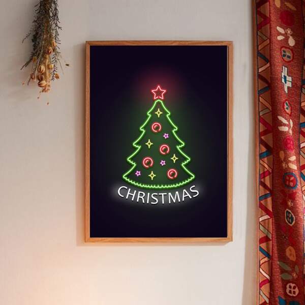 

Christmas Tree Print Wall Painting Without Frame, Black