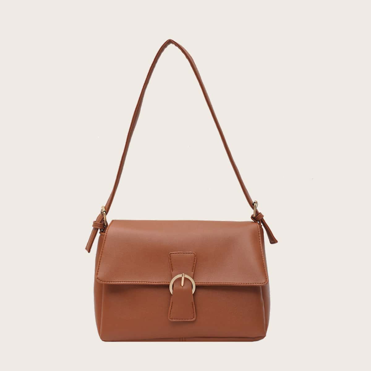 

Solid Buckle Shoulder Bag, Brown