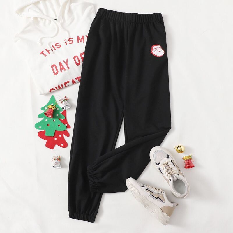 

Christmas Santa Claus Graphic Sweatpants, Black
