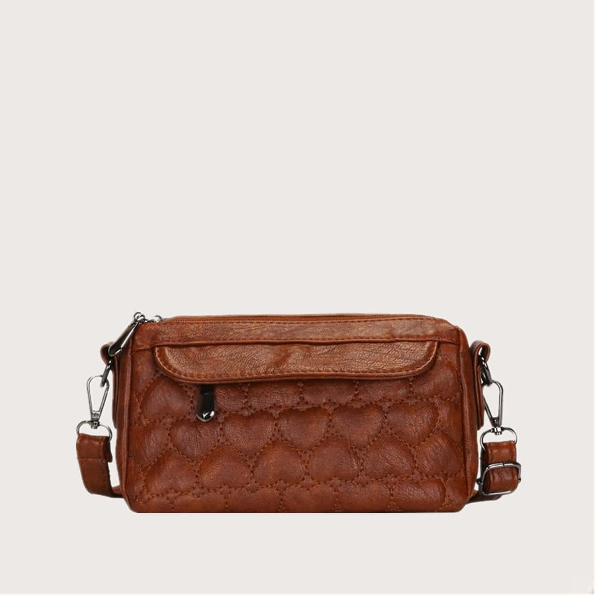 

Heart Quilted Crossbody Bag, Brown