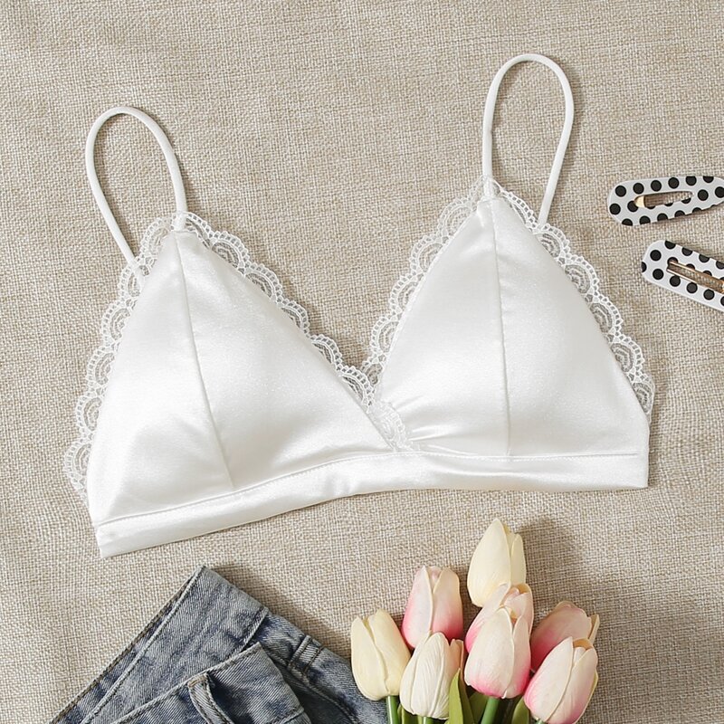 

Lace Trim Triangle Bralette, White