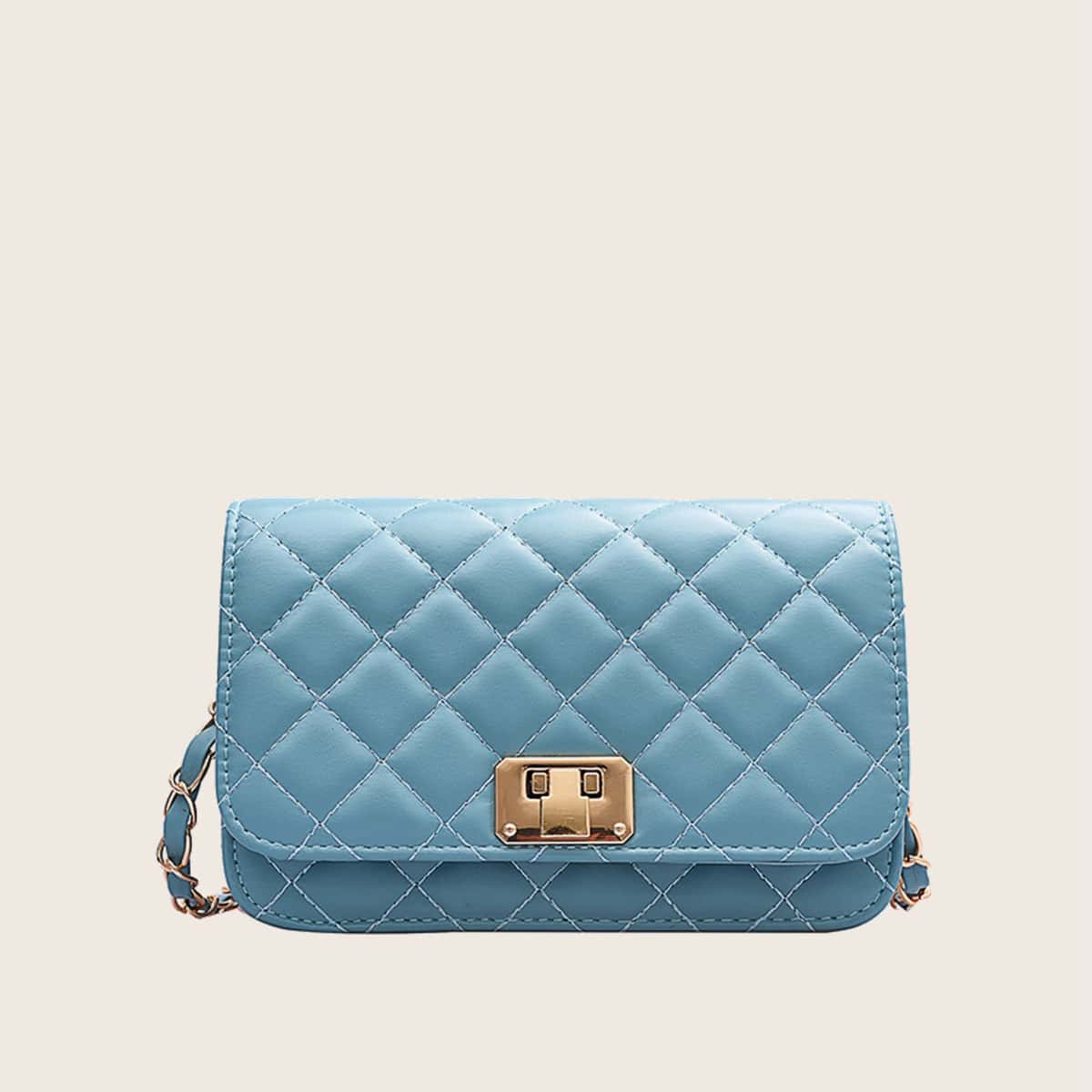 Quilted Chain Crossbody Bag, Baby blue