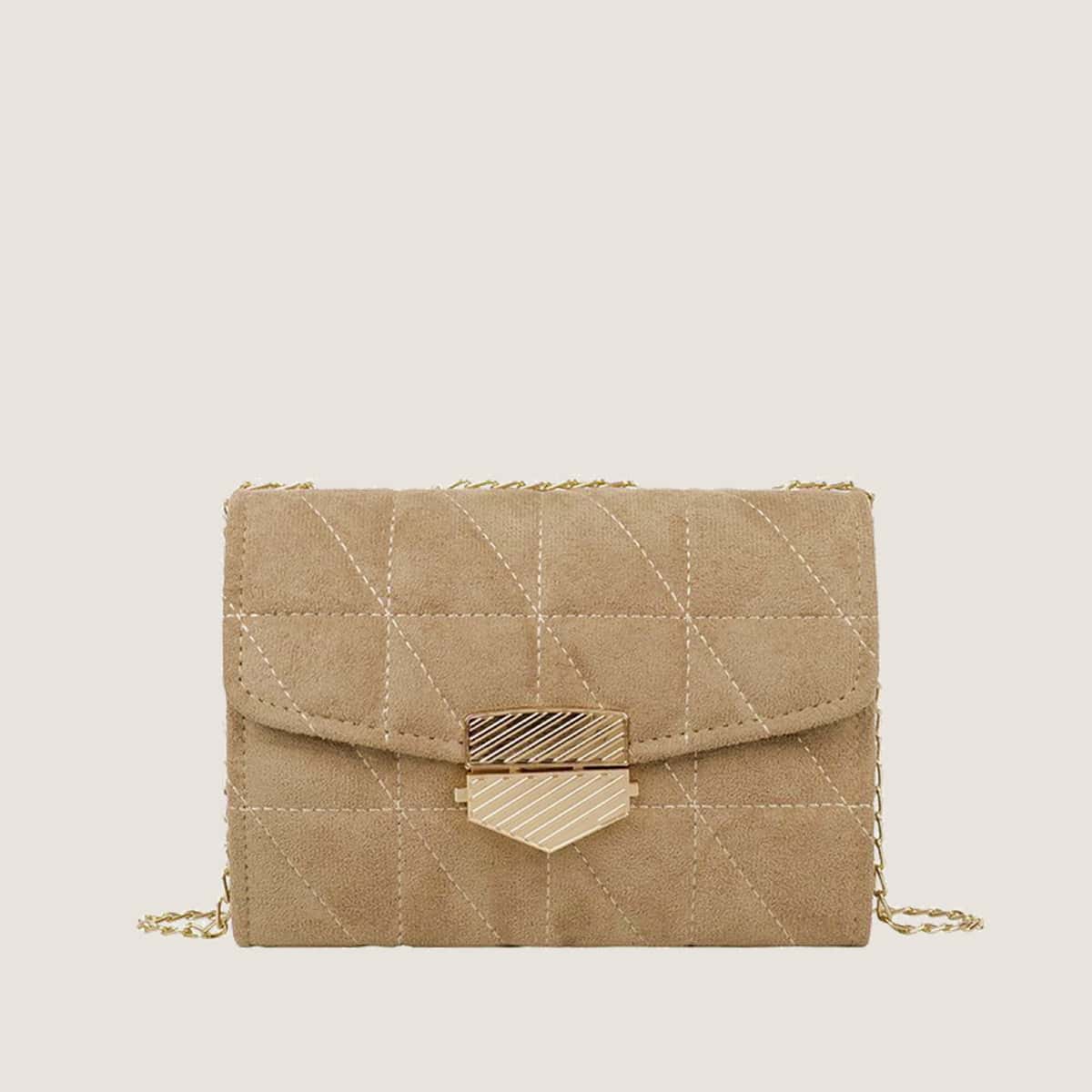 

Quilted Chain Crossbody Bag, Khaki