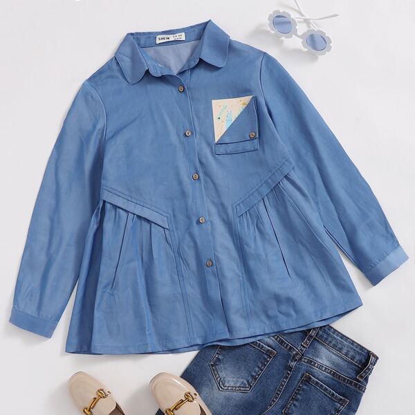 

Girls Cartoon Graphic Peplum Blouse, Blue