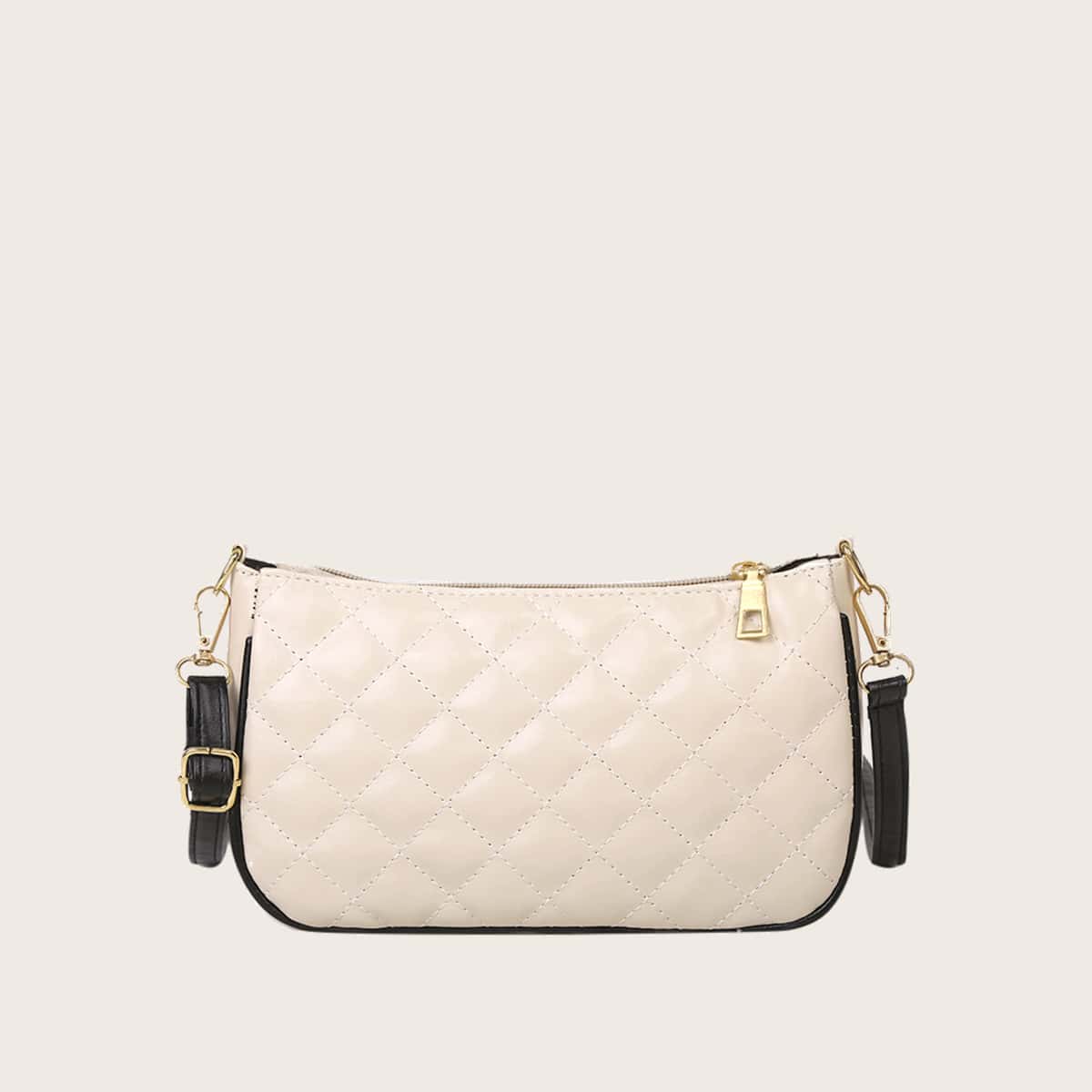 

Colorblock Quilted Baguette Bag, Beige