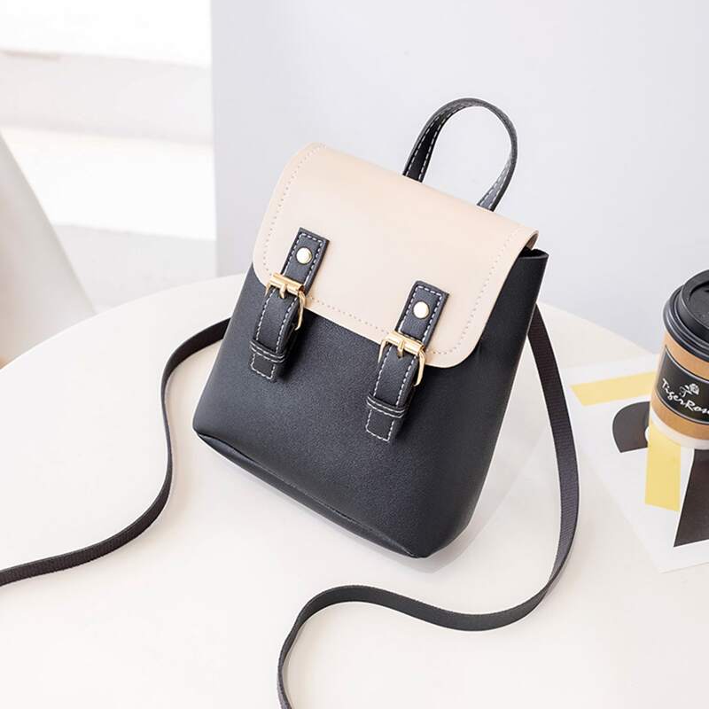 

Colorblock Buckle Backpack, Black and white