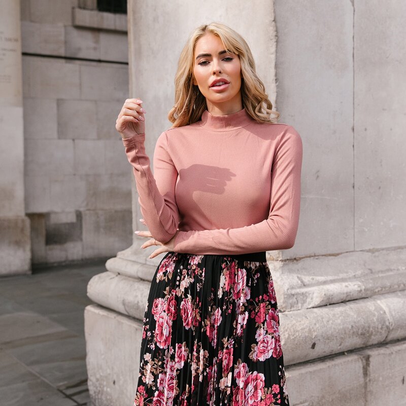 

Stand Collar Crop Tee, Pastel coral pink