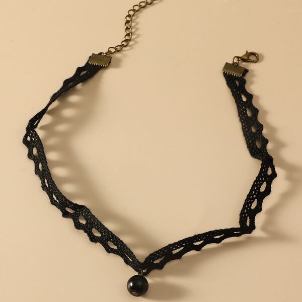 

Bead Decor Lace Necklace, Black