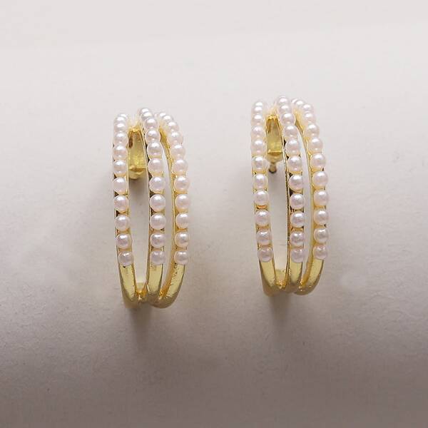 

Faux Pearl Decor Hoop Earrings, White