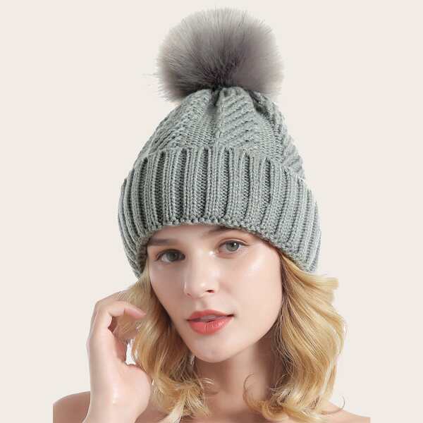 

Pom Pom Decor Beanie, Light grey