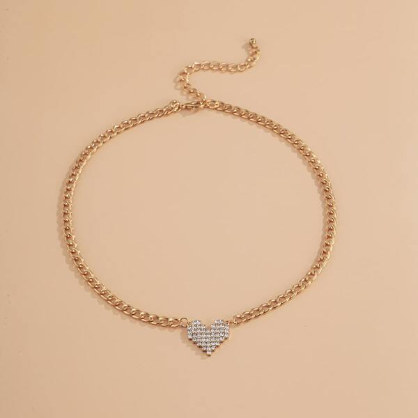 

Rhinestone Heart Decor Necklace, Gold