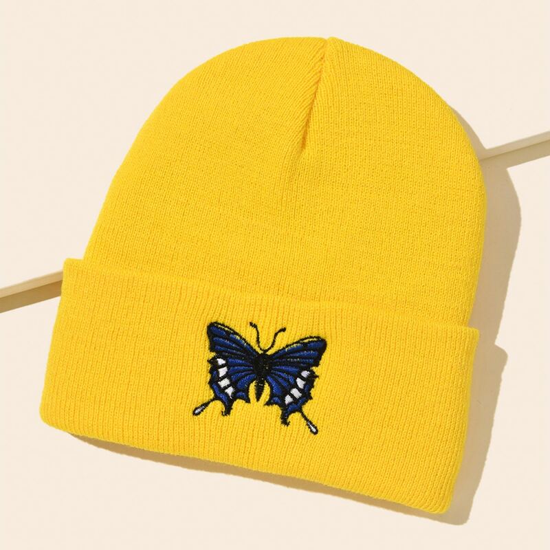 

Butterfly Embroidery Beanie, Yellow