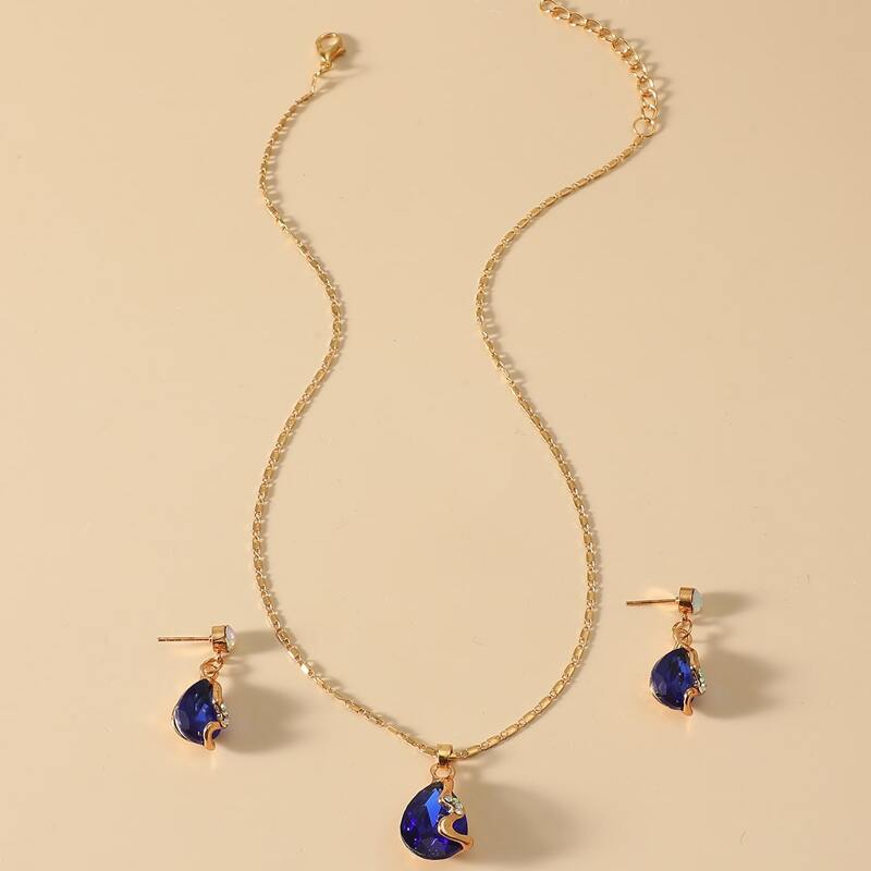 

3pcs Rhinestone Decor Jewelry Set, Blue