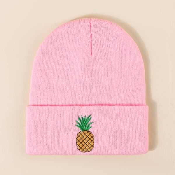 

Fruit Embroidery Cuffed Beanie, Pink